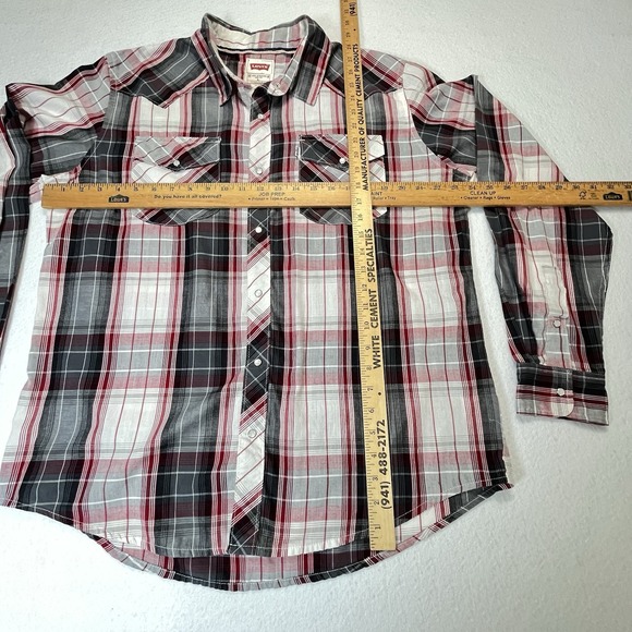Levi's Pearl Snap Shirt Cowboy Western Long Sleeve Plaid Men's Size Large - Picture 7 of 10